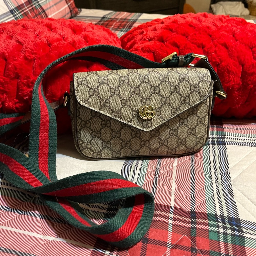 Beige GG Monogram Crossbody Bag